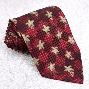 Ermenegildo Zegna Silk Tie Red Gold Star Floral Checkered